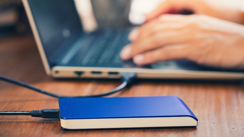 Blue external hard drive