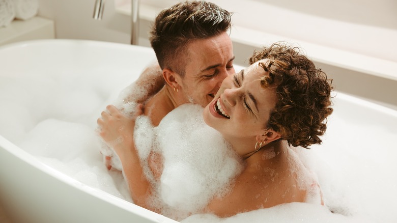 couple taking bubble bath