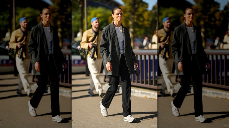 woman wearing running shoes