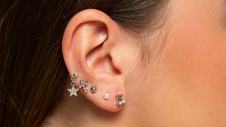 Ear with auricle piercings