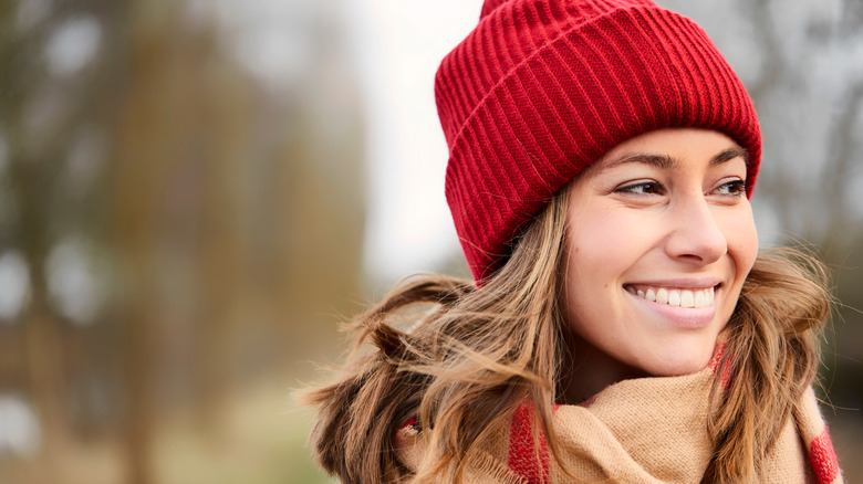 woman in warm winter hat