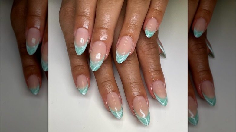 Turquoise marble French manicure