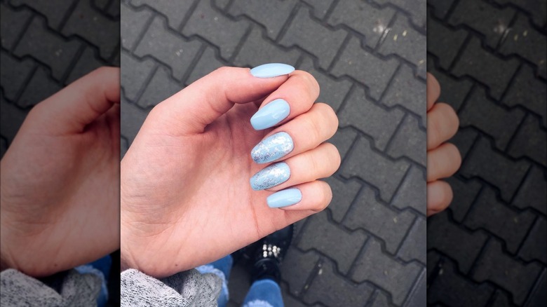 Baby blue and silver nails