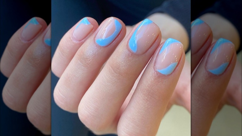 Baby blue negative space nails