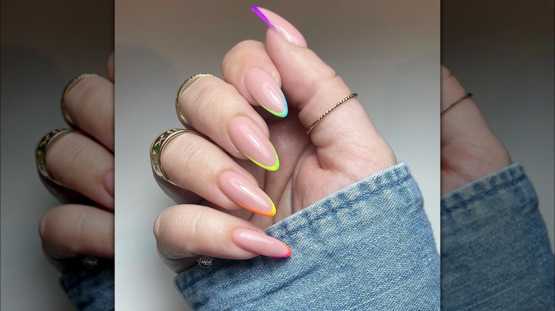 Baby French manicure with neon tips