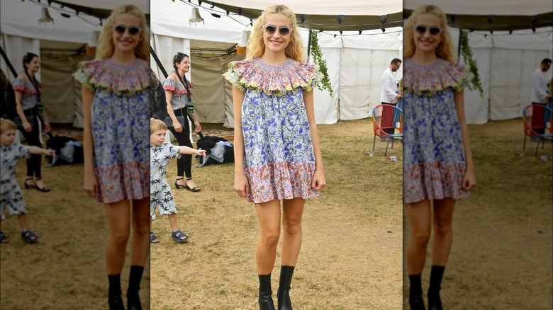 Pixie Lott wearing floral tent minidress