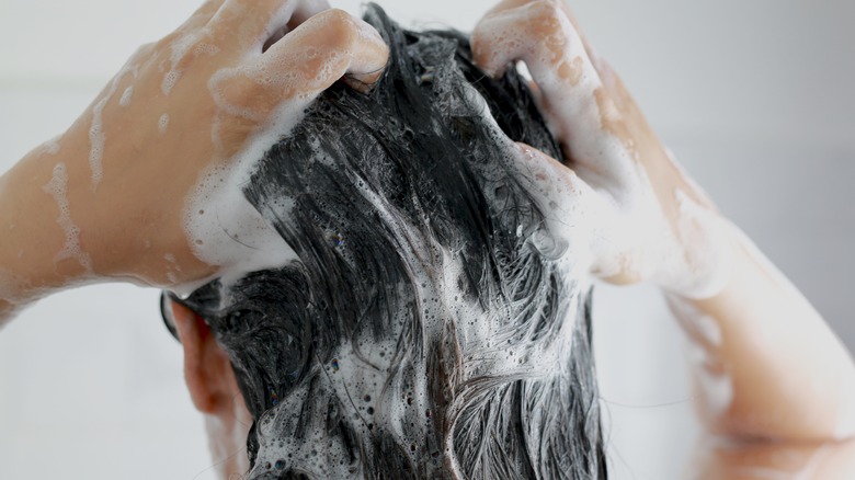 woman washing hair 