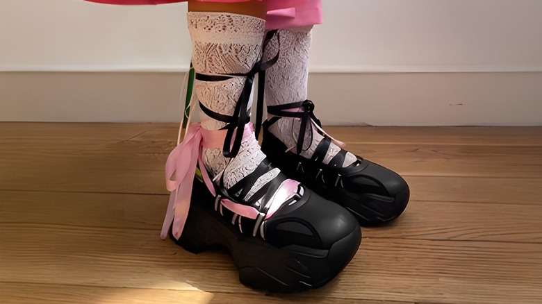 Pink and black balletcore shoes