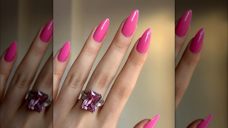 all-over hot pink nails