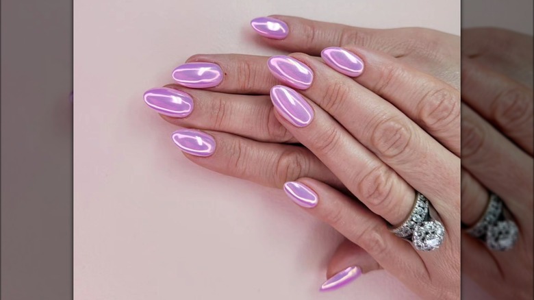 soft pink chrome jelly nails