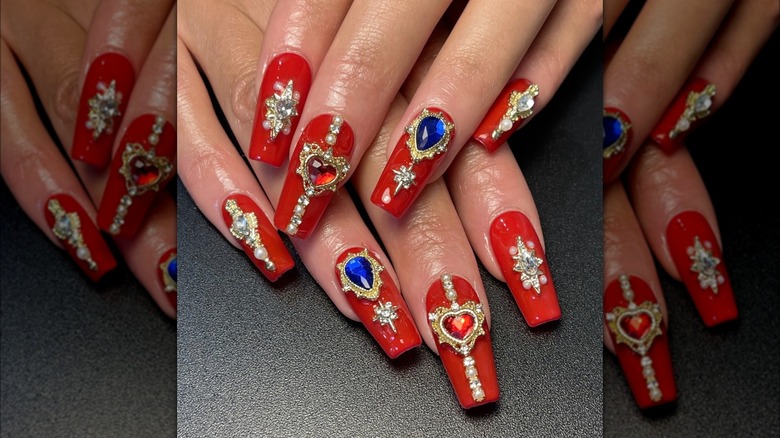 Bright red baroque nails