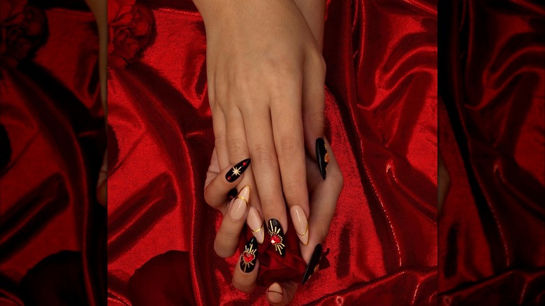 Black and red baroque nails