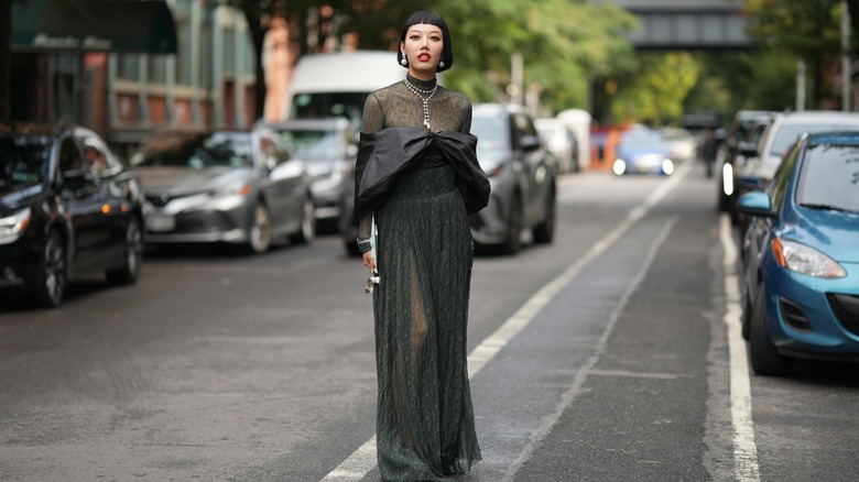 woman wearing sheer dress