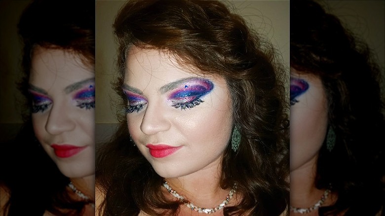 woman with bejeweled galaxy makeup