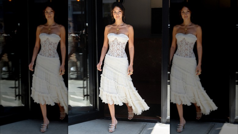 Bella Hadid white lacy dress