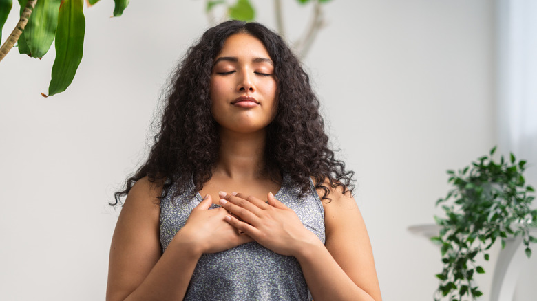 Woman relaxing and breathing