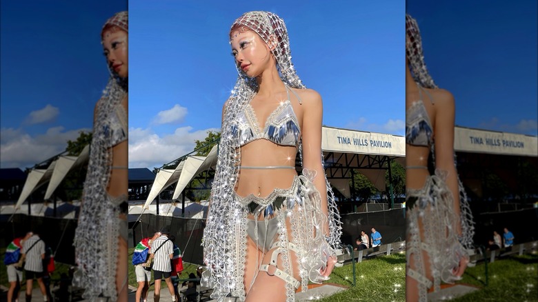 Chrome outfit for festival look