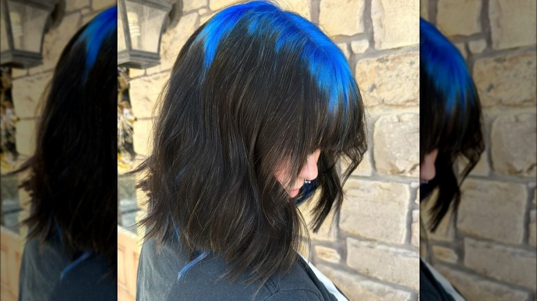 dyed blue roots on black hair