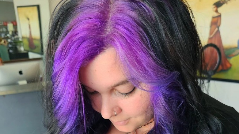 dyed purple roots on black hair