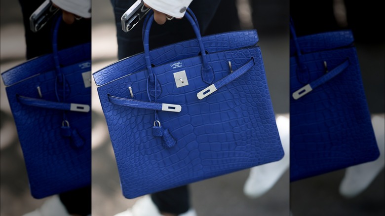 Blue hermes crocodile birkin bag