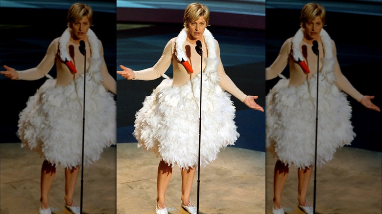 Ellen Degeneres in swan dress 