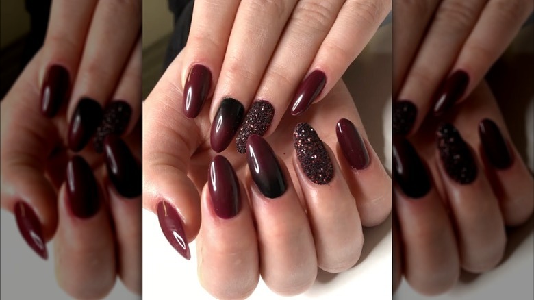 black cherry nails with glitter