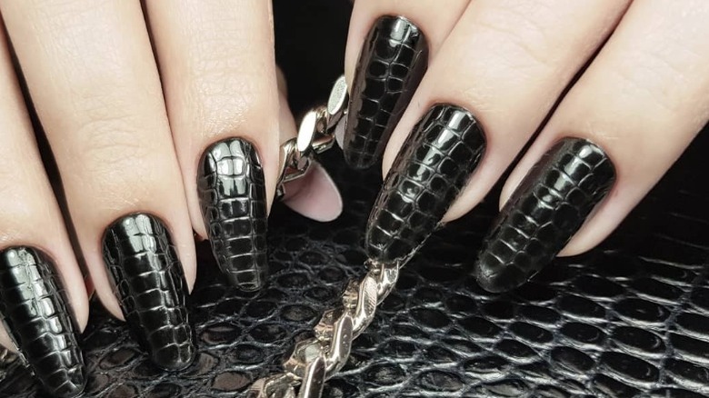 black crocodile leather nails