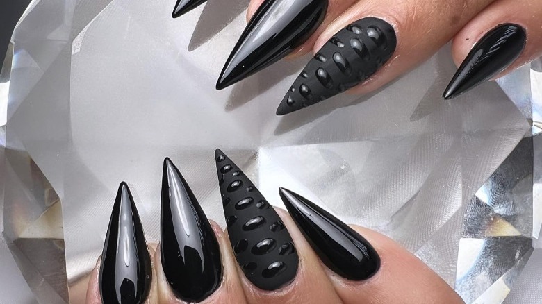 black printed leather nails