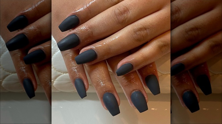 matte black leather nails 
