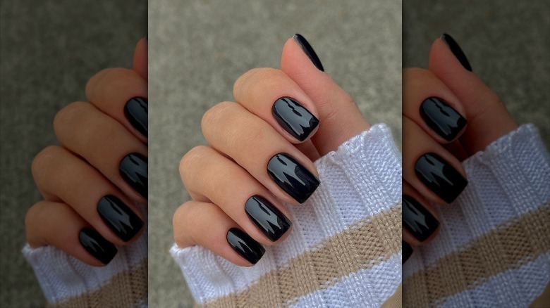 patent black leather nails