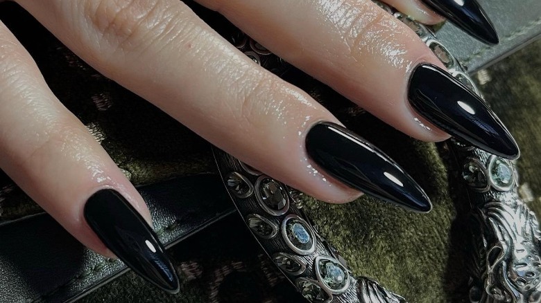 stiletto black leather nails