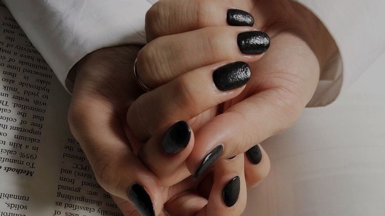 textured black leather nails
