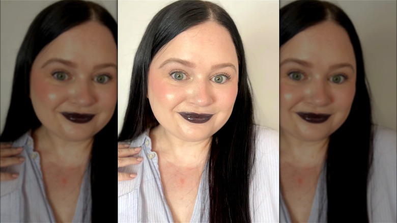 Black lip oil and clean makeup