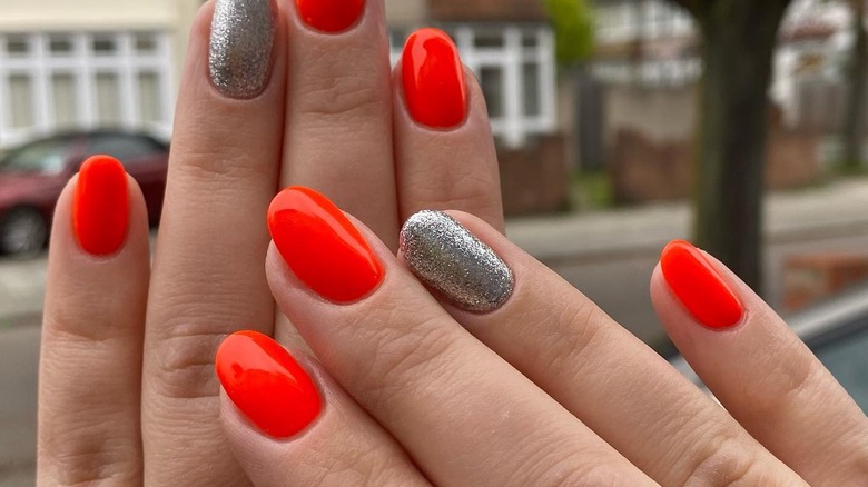 Woman with glitter nails