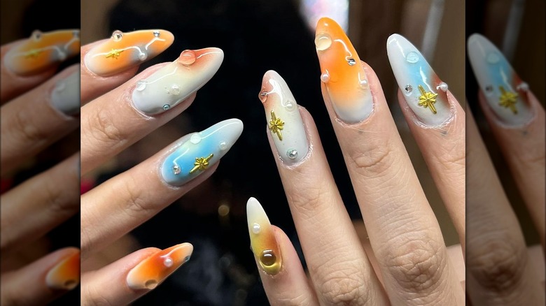 multicolored nails with 3d gel drops