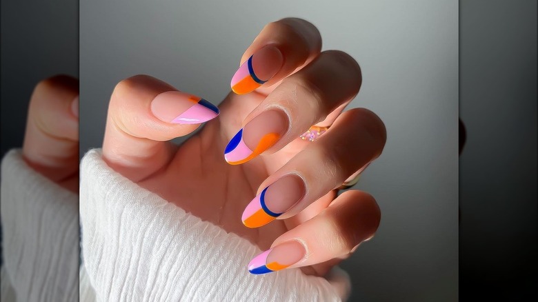 multicolored abstract french nails