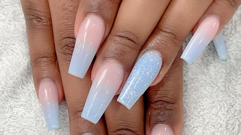shimmery light blue manicure