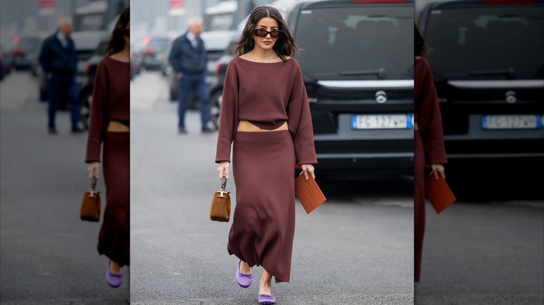 woman in boat neck sweater 