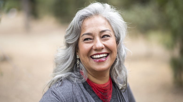 Woman smiling gray hair