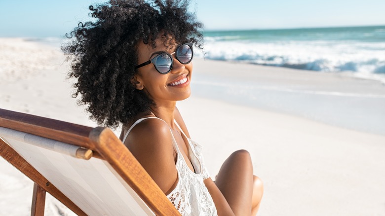 Woman happy with her skin.