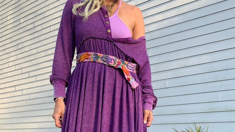 Purple dress and a floral belt