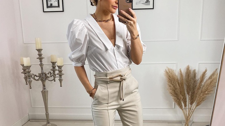 Beige rope-inspired belt outfit