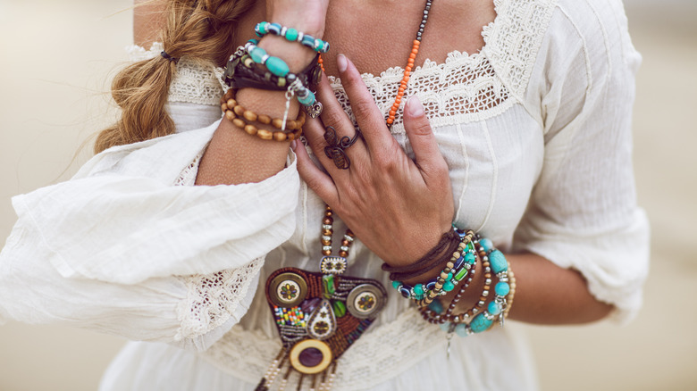 Woman wearing bohemian jewelry