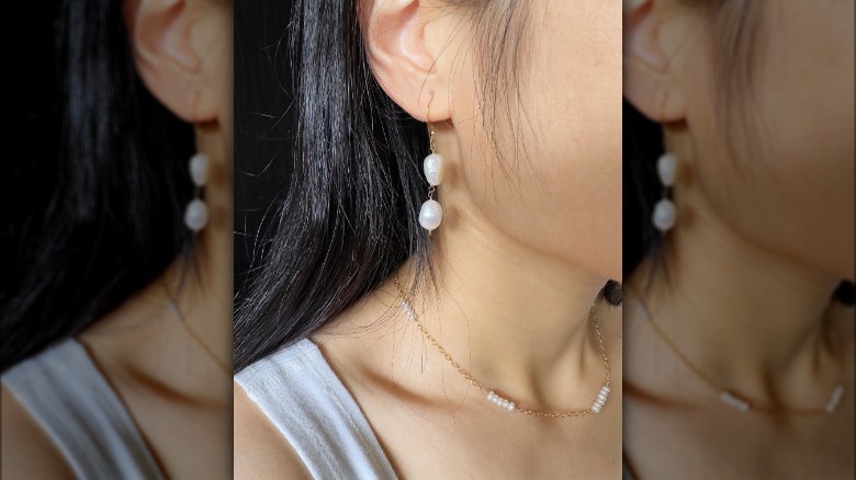 Large pearl dangling earrings