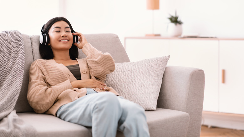 Woman listening to an audiobook