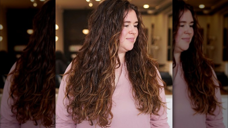 Woman with long wavy red hair