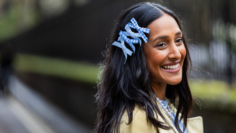 Blue bows in hair