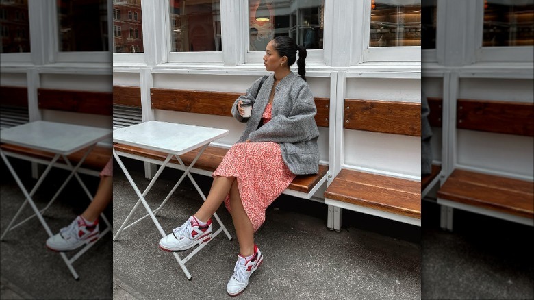 outfit with warm jacket and braid ponytail