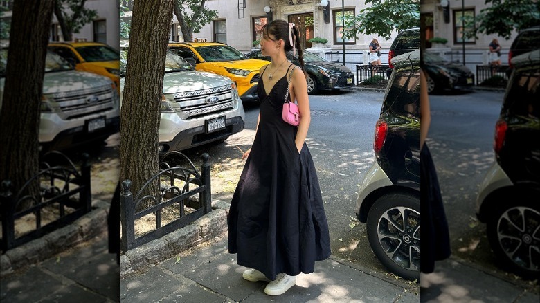 Maxi dress and braided ponytail