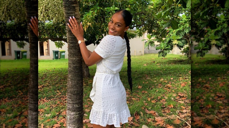 Summer dress and braided ponytail hair